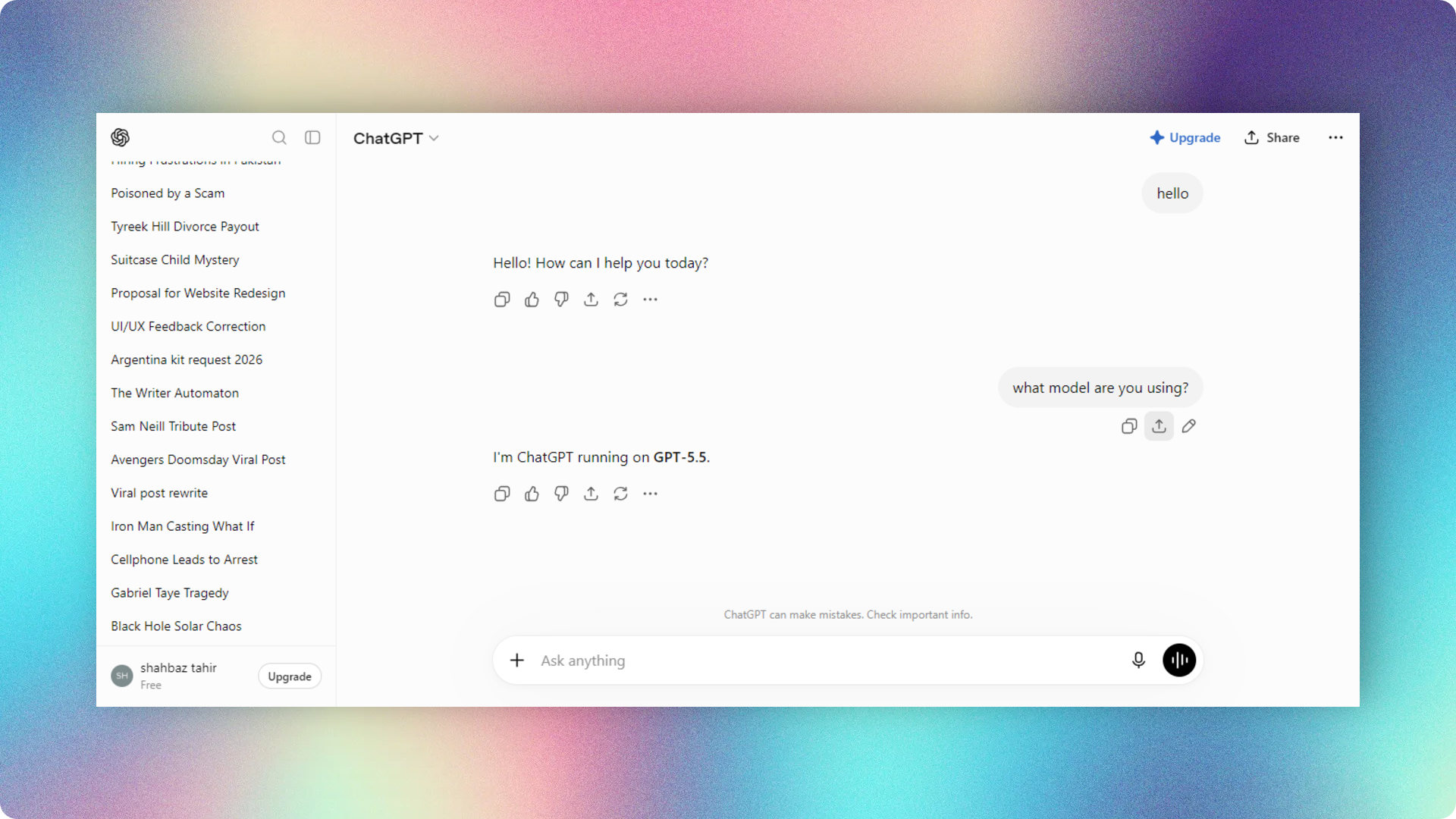ChatGPT interface showing the conversation workspace and AI chat experience